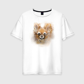 Женская футболка хлопок Oversize с принтом Собака Чиихуахуа в Петрозаводске, 100% хлопок | свободный крой, круглый ворот, спущенный рукав, длина до линии бедер
 | dog | маленькая_собака | рыжая | собака | чихуахуа