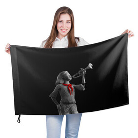 Флаг 3D с принтом Пищеблок в Петрозаводске, 100% полиэстер | плотность ткани — 95 г/м2, размер — 67 х 109 см. Принт наносится с одной стороны | галстук | лагерь | памятник | пионер | пионерка | сериал | статуя | труба