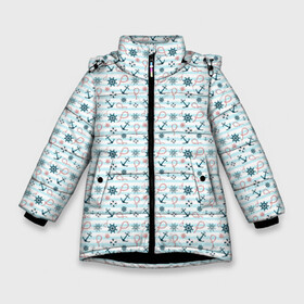 Зимняя куртка для девочек 3D с принтом Морской фон в Петрозаводске, ткань верха — 100% полиэстер; подклад — 100% полиэстер, утеплитель — 100% полиэстер. | длина ниже бедра, удлиненная спинка, воротник стойка и отстегивающийся капюшон. Есть боковые карманы с листочкой на кнопках, утяжки по низу изделия и внутренний карман на молнии. 

Предусмотрены светоотражающий принт на спинке, радужный светоотражающий элемент на пуллере молнии и на резинке для утяжки. | Тематика изображения на принте: anchor | background | lifebuoy | marine background | pattern | rope | steering wheel | texture | веревка | морской фон | паттерн | спасательный круг | текстура | фон | штурвал | якорь