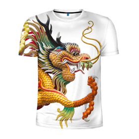 Мужская футболка 3D спортивная с принтом Желтый китайский дракон 3D в Петрозаводске, 100% полиэстер с улучшенными характеристиками | приталенный силуэт, круглая горловина, широкие плечи, сужается к линии бедра | азиатский дракон | дракон | дракон 3d | дракон 3д | желтый | желтый азиатский дракон | желтый дракон | желтый китайский дракон | желтый японский дракон | золотой | золотой дракон