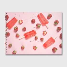 Альбом для рисования с принтом Мороженое и клубника в Петрозаводске, 100% бумага
 | матовая бумага, плотность 200 мг. | вода | капля | клубника | лёд | мороженое | фрукт | холод | ягода