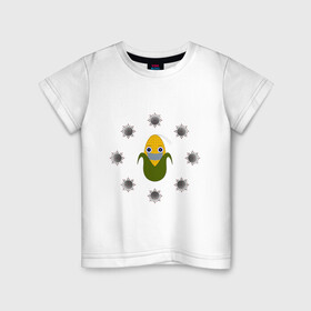 Детская футболка хлопок с принтом Кукуруза в маске в Петрозаводске, 100% хлопок | круглый вырез горловины, полуприлегающий силуэт, длина до линии бедер | ковид | коронавирус | кукуруза | маска