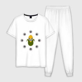 Мужская пижама хлопок с принтом Кукуруза в маске в Петрозаводске, 100% хлопок | брюки и футболка прямого кроя, без карманов, на брюках мягкая резинка на поясе и по низу штанин
 | ковид | коронавирус | кукуруза | маска