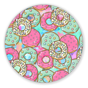 Коврик для мышки круглый с принтом РазНоцветные Пончики в Петрозаводске, резина и полиэстер | круглая форма, изображение наносится на всю лицевую часть | еда | звездочки | лето | пончики | разноцветные | сладости