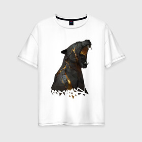 Женская футболка хлопок Oversize с принтом Panther в Петрозаводске, 100% хлопок | свободный крой, круглый ворот, спущенный рукав, длина до линии бедер
 | animals | животное | золото | клыки | пасть | чёрная пантера