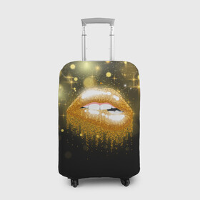 Чехол для чемодана 3D с принтом Губы в Петрозаводске, 86% полиэфир, 14% спандекс | двустороннее нанесение принта, прорези для ручек и колес | блестки | блестящий | губки | губы | желтый | звезды | краски | отпечаток | поцелуй | розовый | сверкает