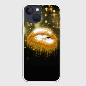 Чехол для iPhone 13 mini с принтом Губы в Петрозаводске,  |  | блестки | блестящий | губки | губы | желтый | звезды | краски | отпечаток | поцелуй | розовый | сверкает