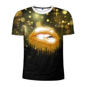 Мужская футболка 3D спортивная с принтом Губы в Петрозаводске, 100% полиэстер с улучшенными характеристиками | приталенный силуэт, круглая горловина, широкие плечи, сужается к линии бедра | блестки | блестящий | губки | губы | желтый | звезды | краски | отпечаток | поцелуй | розовый | сверкает