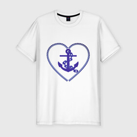 Мужская футболка хлопок Slim с принтом Якорь в Петрозаводске, 92% хлопок, 8% лайкра | приталенный силуэт, круглый вырез ворота, длина до линии бедра, короткий рукав | водный транспорт | корабль | море | якори | якорь