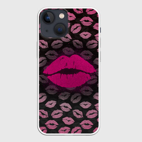 Чехол для iPhone 13 mini с принтом Малиновые губы в Петрозаводске,  |  | блестки | блестящий | губки | губы | желтый | звезды | краски | отпечаток | поцелуй | розовый | сверкает