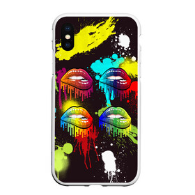 Чехол для iPhone XS Max матовый с принтом Красочные кубы в Петрозаводске, Силикон | Область печати: задняя сторона чехла, без боковых панелей | губки | губы | зубы | краски | поцелуй | радуга | разводы | сочный | цвет | цвета