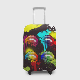Чехол для чемодана 3D с принтом Красочные кубы в Петрозаводске, 86% полиэфир, 14% спандекс | двустороннее нанесение принта, прорези для ручек и колес | губки | губы | зубы | краски | поцелуй | радуга | разводы | сочный | цвет | цвета
