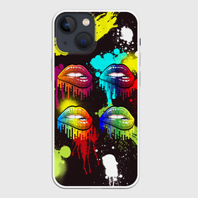 Чехол для iPhone 13 mini с принтом Красочные кубы в Петрозаводске,  |  | губки | губы | зубы | краски | поцелуй | радуга | разводы | сочный | цвет | цвета