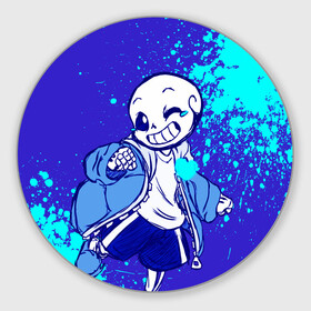 Коврик для мышки круглый с принтом UNDERTALE SANS BLUE в Петрозаводске, резина и полиэстер | круглая форма, изображение наносится на всю лицевую часть | Тематика изображения на принте: sans | undertale | андертале | андертейл | гтвукефду | игра | подземная история | подземная сказка | санс | ундертале