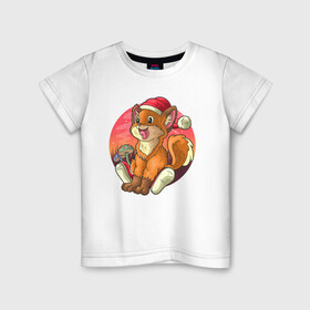 Детская футболка хлопок с принтом Новогодний лисёнок в Петрозаводске, 100% хлопок | круглый вырез горловины, полуприлегающий силуэт, длина до линии бедер | арт | грибочки | дикое животное | иллюстрация | лисёнок