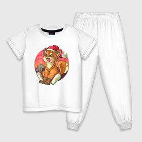 Детская пижама хлопок с принтом Новогодний лисёнок в Петрозаводске, 100% хлопок |  брюки и футболка прямого кроя, без карманов, на брюках мягкая резинка на поясе и по низу штанин
 | Тематика изображения на принте: арт | грибочки | дикое животное | иллюстрация | лисёнок