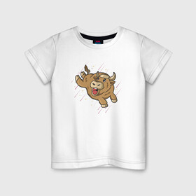 Детская футболка хлопок с принтом Весёлый бычок в Петрозаводске, 100% хлопок | круглый вырез горловины, полуприлегающий силуэт, длина до линии бедер | арт | бычок | иллюстрация | рогатый | телёнок