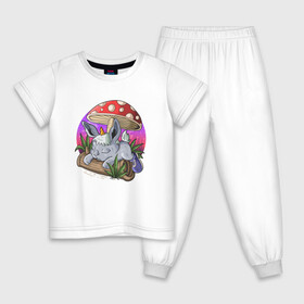 Детская пижама хлопок с принтом Спящий зайчик в Петрозаводске, 100% хлопок |  брюки и футболка прямого кроя, без карманов, на брюках мягкая резинка на поясе и по низу штанин
 | Тематика изображения на принте: грибочек | зайченок | иллюстрация | крольченок | спящий