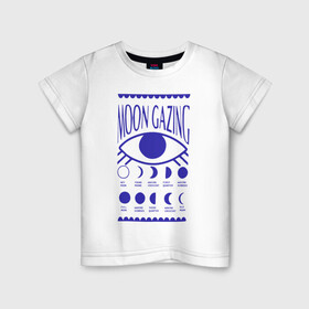 Детская футболка хлопок с принтом Moon Gazing в Петрозаводске, 100% хлопок | круглый вырез горловины, полуприлегающий силуэт, длина до линии бедер | астрология | взгляд | глаз | затмения | луна | око | синий | фазы луны