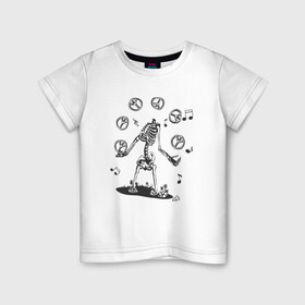 Детская футболка хлопок с принтом Peace & Music в Петрозаводске, 100% хлопок | круглый вырез горловины, полуприлегающий силуэт, длина до линии бедер | любовь | мир | музыка | ноты | скелет | хиппи | черно белый