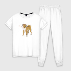 Женская пижама хлопок с принтом Сиба-Ину в Петрозаводске, 100% хлопок | брюки и футболка прямого кроя, без карманов, на брюках мягкая резинка на поясе и по низу штанин | домашнее животное | животное | милая собака | сердечко | сиба ину | собака