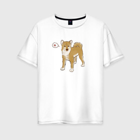 Женская футболка хлопок Oversize с принтом Сиба-Ину в Петрозаводске, 100% хлопок | свободный крой, круглый ворот, спущенный рукав, длина до линии бедер
 | домашнее животное | животное | милая собака | сердечко | сиба ину | собака