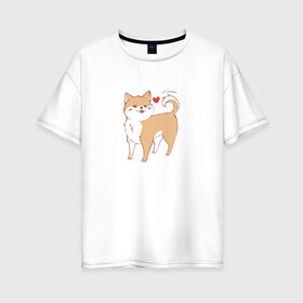 Женская футболка хлопок Oversize с принтом Сиба-Ину в Петрозаводске, 100% хлопок | свободный крой, круглый ворот, спущенный рукав, длина до линии бедер
 | домашнее животное | животное | милая собака | сердечко | сиба ину | собака