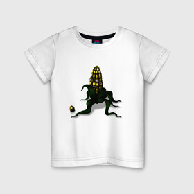 Детская футболка хлопок с принтом Злая кукуруза в Петрозаводске, 100% хлопок | круглый вырез горловины, полуприлегающий силуэт, длина до линии бедер | еда | кукуруза | овощи | страшное | хоррор