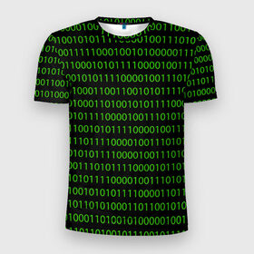 Мужская футболка 3D спортивная с принтом Двоичный код в Петрозаводске, 100% полиэстер с улучшенными характеристиками | приталенный силуэт, круглая горловина, широкие плечи, сужается к линии бедра | binary code | code | programming | двоичный код | код | нули и единицы | программирование