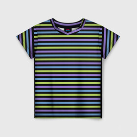 Детская футболка 3D с принтом Веселая полосочка в Петрозаводске, 100% гипоаллергенный полиэфир | прямой крой, круглый вырез горловины, длина до линии бедер, чуть спущенное плечо, ткань немного тянется | Тематика изображения на принте: зелёный | полоска | простая | просто полоска | сиреневый