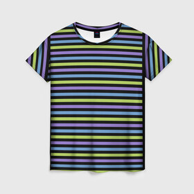 Женская футболка 3D с принтом Веселая полосочка в Петрозаводске, 100% полиэфир ( синтетическое хлопкоподобное полотно) | прямой крой, круглый вырез горловины, длина до линии бедер | зелёный | полоска | простая | просто полоска | сиреневый