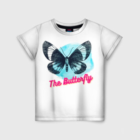 Детская футболка 3D с принтом The Butterfly в Петрозаводске, 100% гипоаллергенный полиэфир | прямой крой, круглый вырез горловины, длина до линии бедер, чуть спущенное плечо, ткань немного тянется | бабочка | голубая бабочка | красивое насекомое | прекрасная бабочка | цветок
