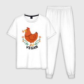 Мужская пижама хлопок с принтом Vegan Chicken в Петрозаводске, 100% хлопок | брюки и футболка прямого кроя, без карманов, на брюках мягкая резинка на поясе и по низу штанин
 | green | greenpaece | nature | sport | vegan | yoga | веган | вегетарианец | гринпис | еда | животные | жизнь | здоровье | зеленый | йога | курица | мир | овощи | пища | планета | природа | растение | спорт | тело | фрукты