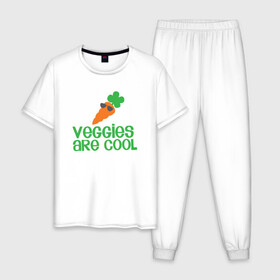 Мужская пижама хлопок с принтом Veggies Are Cool в Петрозаводске, 100% хлопок | брюки и футболка прямого кроя, без карманов, на брюках мягкая резинка на поясе и по низу штанин
 | green | greenpaece | nature | sport | vegan | yoga | веган | вегетарианец | гринпис | еда | животные | жизнь | здоровье | зеленый | йога | мир | овощи | пища | планета | природа | растение | спорт | тело | фрукты