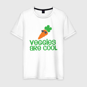 Мужская футболка хлопок с принтом Veggies Are Cool в Петрозаводске, 100% хлопок | прямой крой, круглый вырез горловины, длина до линии бедер, слегка спущенное плечо. | green | greenpaece | nature | sport | vegan | yoga | веган | вегетарианец | гринпис | еда | животные | жизнь | здоровье | зеленый | йога | мир | овощи | пища | планета | природа | растение | спорт | тело | фрукты