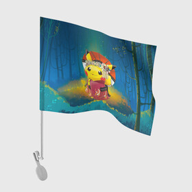 Флаг для автомобиля с принтом Пикачу гейша в Петрозаводске, 100% полиэстер | Размер: 30*21 см | anime | picachu | pikachu | аниме | милый | пика | пикачу | покебол | покемон
