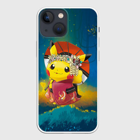 Чехол для iPhone 13 mini с принтом Пикачу гейша в Петрозаводске,  |  | anime | picachu | pikachu | аниме | милый | пика | пикачу | покебол | покемон