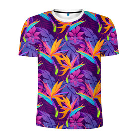 Мужская футболка 3D спортивная с принтом Тропические листья в Петрозаводске, 100% полиэстер с улучшенными характеристиками | приталенный силуэт, круглая горловина, широкие плечи, сужается к линии бедра | абстракция | листья | паттерн | текстуры | тропики | узоры | цветы