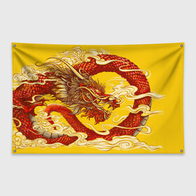 Флаг-баннер с принтом Китайский Дракон, China Dragon в Петрозаводске, 100% полиэстер | размер 67 х 109 см, плотность ткани — 95 г/м2; по краям флага есть четыре люверса для крепления | chinese dragon | dhina dragon | dragon | азиатский дракон | восточный дракон | дракон | китайские драконы | китайский дракон | красный дракон | традиционный китайский дракон | японский дракон