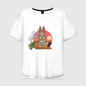 Мужская футболка хлопок Oversize с принтом Sweet Bunny в Петрозаводске, 100% хлопок | свободный крой, круглый ворот, “спинка” длиннее передней части | закат | иллюстрация | крольченок | морковь | сладкий кролик