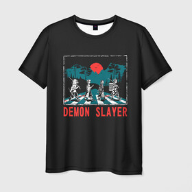 Мужская футболка 3D с принтом Demon slayer в Петрозаводске, 100% полиэфир | прямой крой, круглый вырез горловины, длина до линии бедер | anime | beatles | kimetsu no yaiba | аниме | анимэ | битлз | клинок рассекающий демонов