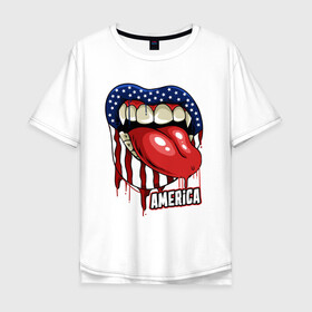 Мужская футболка хлопок Oversize с принтом Американский укус в Петрозаводске, 100% хлопок | свободный крой, круглый ворот, “спинка” длиннее передней части | америка | вампир | иллюстрация | сша | язык