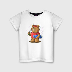Детская футболка хлопок с принтом Газировка и медведь в Петрозаводске, 100% хлопок | круглый вырез горловины, полуприлегающий силуэт, длина до линии бедер | Тематика изображения на принте: bear | газировка | иллюстрация | мишка | скейтборд