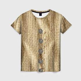 Женская футболка 3D с принтом Мешок счастья в Петрозаводске, 100% полиэфир ( синтетическое хлопкоподобное полотно) | прямой крой, круглый вырез горловины, длина до линии бедер | мешковатый | мешок | плетение | прикол | циновка | эко | экологично