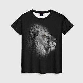 Женская футболка 3D с принтом Гордый лев в Петрозаводске, 100% полиэфир ( синтетическое хлопкоподобное полотно) | прямой крой, круглый вырез горловины, длина до линии бедер | взгляд | грива | зверь | кот | кошка | лев | мудрость | профиль | царь