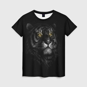 Женская футболка 3D с принтом Тигр в Петрозаводске, 100% полиэфир ( синтетическое хлопкоподобное полотно) | прямой крой, круглый вырез горловины, длина до линии бедер | взгляд | глаза | киса | киска | кот | котик | котяра | профиль | пушистый | тигр | усы