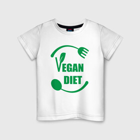 Детская футболка хлопок с принтом Vegan Diet в Петрозаводске, 100% хлопок | круглый вырез горловины, полуприлегающий силуэт, длина до линии бедер | Тематика изображения на принте: green | greenpaece | nature | sport | vegan | yoga | веган | вегетарианец | гринпис | диета | еда | животные | жизнь | здоровье | зеленый | йога | мир | овощи | пища | планета | природа | растение | спорт | тело | фрукты