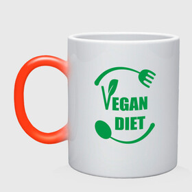Кружка хамелеон с принтом Vegan Diet в Петрозаводске, керамика | меняет цвет при нагревании, емкость 330 мл | green | greenpaece | nature | sport | vegan | yoga | веган | вегетарианец | гринпис | диета | еда | животные | жизнь | здоровье | зеленый | йога | мир | овощи | пища | планета | природа | растение | спорт | тело | фрукты