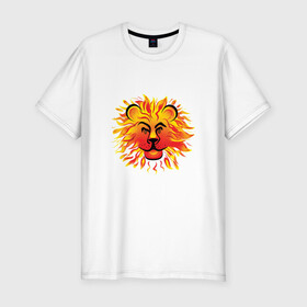 Мужская футболка хлопок Slim с принтом Лев Солнце в Петрозаводске, 92% хлопок, 8% лайкра | приталенный силуэт, круглый вырез ворота, длина до линии бедра, короткий рукав | желтый. красный | лев | лето | по гороскопу. знаки зодиака. подарить льву | солнце