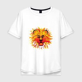 Мужская футболка хлопок Oversize с принтом Лев Солнце в Петрозаводске, 100% хлопок | свободный крой, круглый ворот, “спинка” длиннее передней части | желтый. красный | лев | лето | по гороскопу. знаки зодиака. подарить льву | солнце
